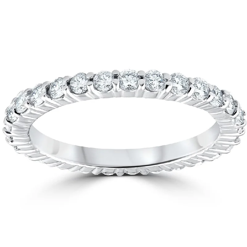 14k White Gold 1 Ct TDW Diamond Eternity Ring Womens Stackable Wedding Engagement Band