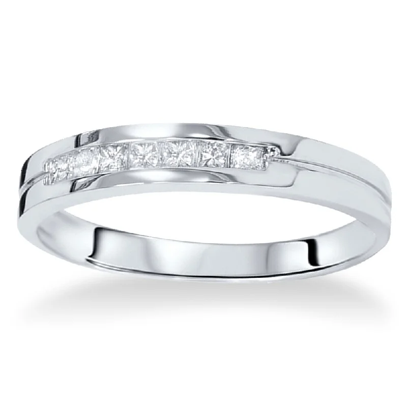 14k White Gold 2/5ct TDW Men's Princess-cut Channel-set Diamond Wedding Band