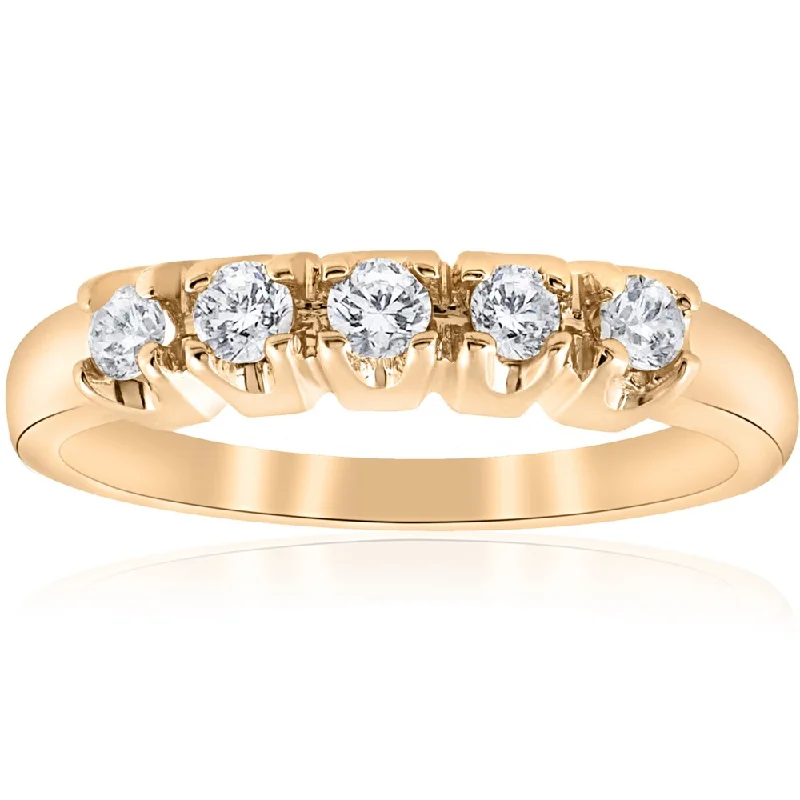 14K Yellow Gold 1/2ct TDW Diamond 5-Stone Womens Wedding Ring (I-J, I2-I3) - White