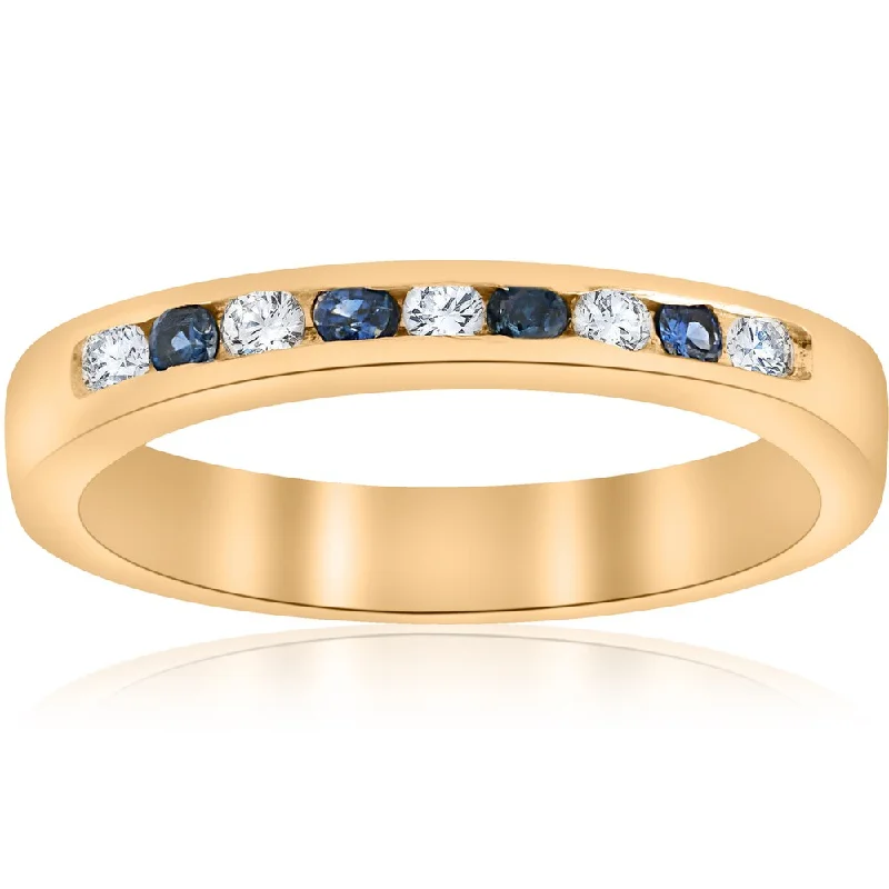 14k Yellow Gold 1/3 ct TW Diamond & Blue Sapphire Anniversary Wedding Ring (I-J, I2-I3)