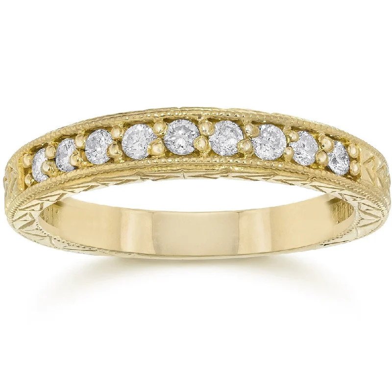 14K Yellow Gold 1/4 ct TDW Diamond Vintage Anniversary Wedding Stackable Ring - White