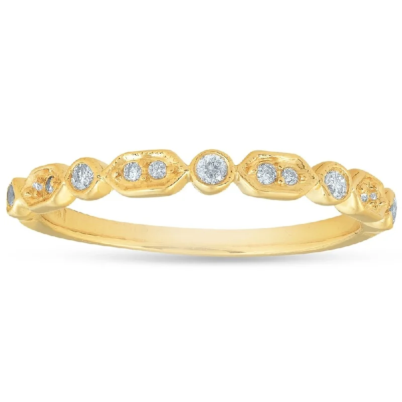 14K Yellow Gold 1/8 ct TDW Diamond Stackable Womens Wedding Anniversary Ring