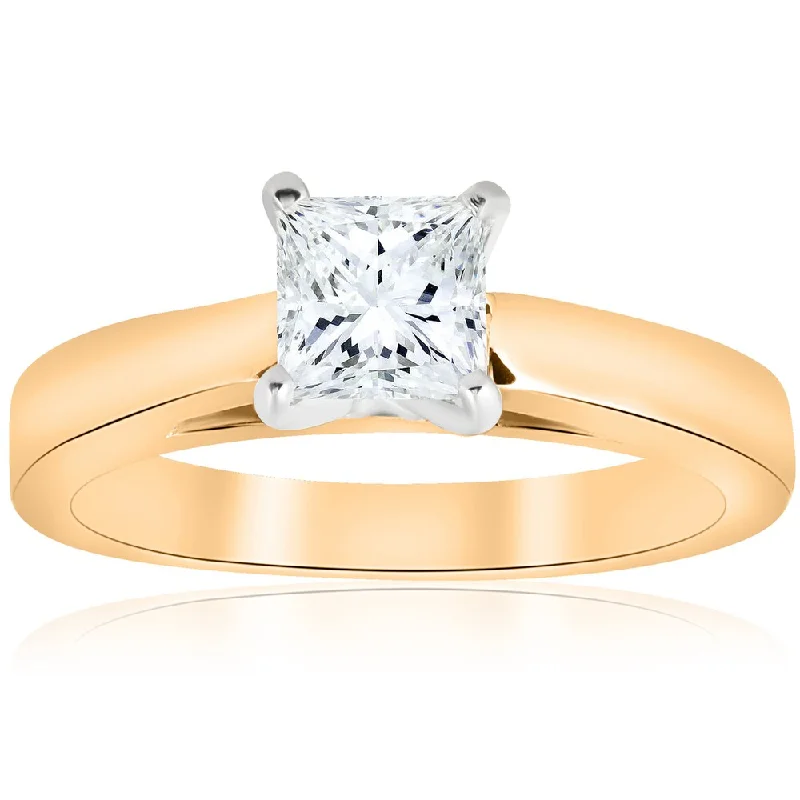 14k Yellow Gold 1ct TDW Princess Cut Solitaire Diamond Clarity Enhanced Engagement Ring Cathedral (H-I,I1-I2) - White