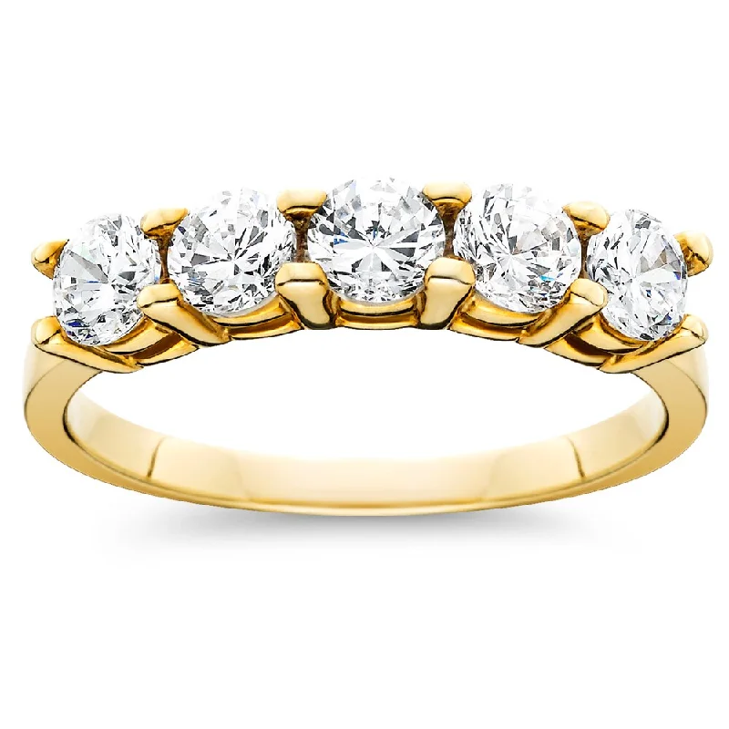 14k Yellow Gold 1ct White Diamond 5-Stone Womens Wedding Ring