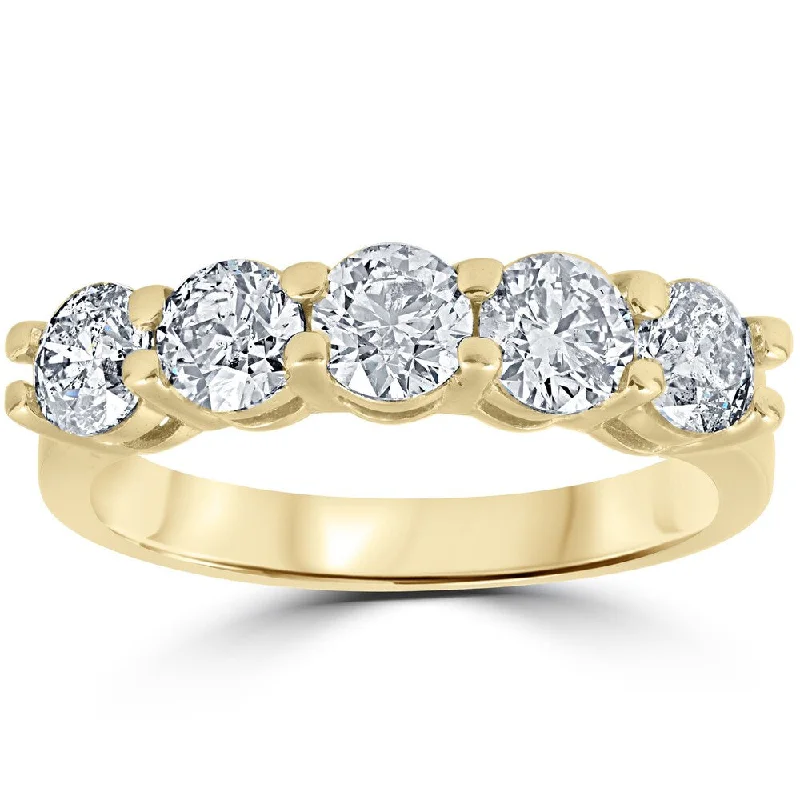 14K Yellow Gold 2 ct TDW Round Cut Diamond Five Stone Wedding Anniversary Womens Ring - White