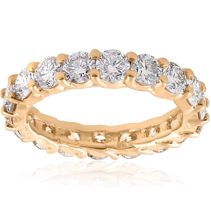 14k Yellow Gold 3 CT TDW Diamond U Prong Eternity Wedding Ring - White