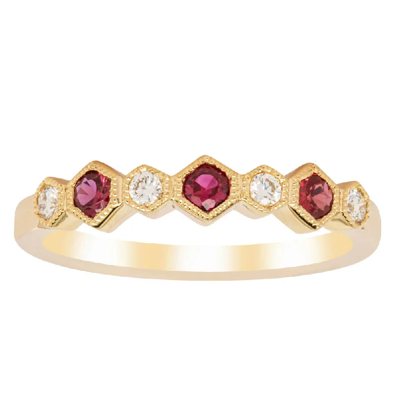 18ct Yellow Gold Ruby & Diamond Deco Band