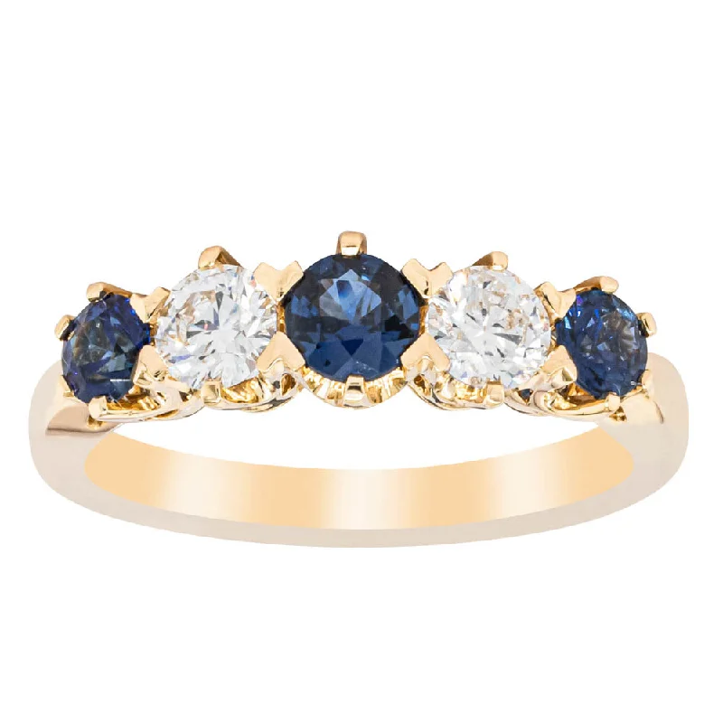 18ct Yellow Gold .67ct Sapphire & Diamond Pentagon Ring