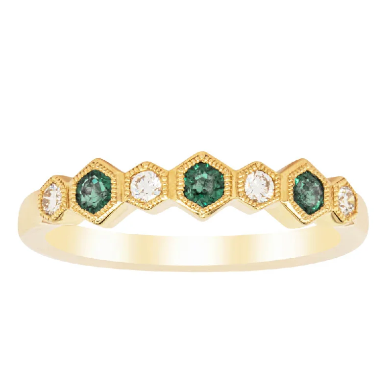 18ct Yellow Gold Emerald & Diamond Deco Band