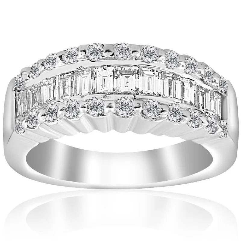 18k White Gold 1 5/8 ct TDW Baguette Diamond Wide Wedding Anniversary Ring