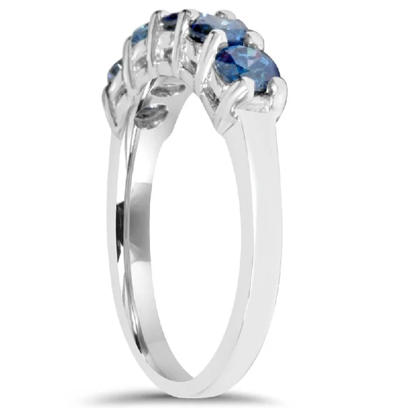 1ct Blue Diamond Wedding Five Stone Ring White Gold