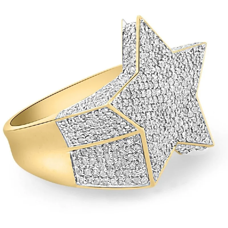 2Ct Diamond Men's Yellow Gold Star Ring