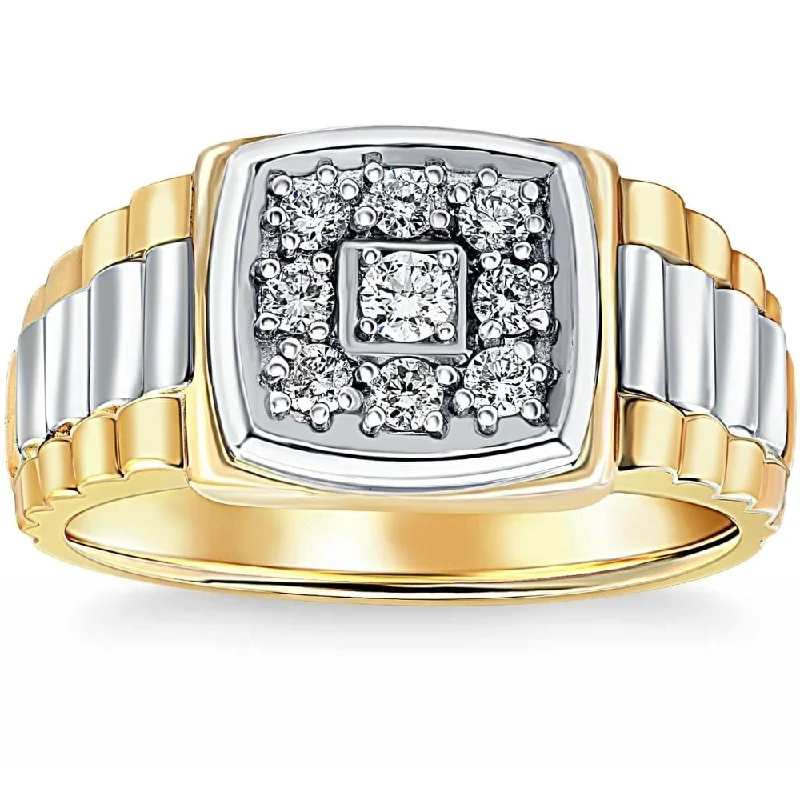 3/8ct Diamond Mens Ring White & Yellow Gold Two Tone