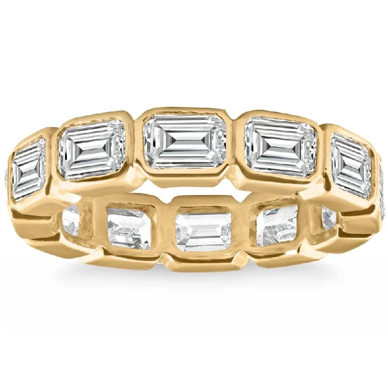 4Ct Emerald Cut Diamond Eternity Ring Horizontal Bezel Lab Grown Gold