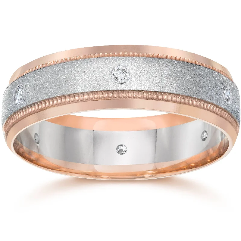 Diamond Mens Two Tone Rose Gold Wedding Band