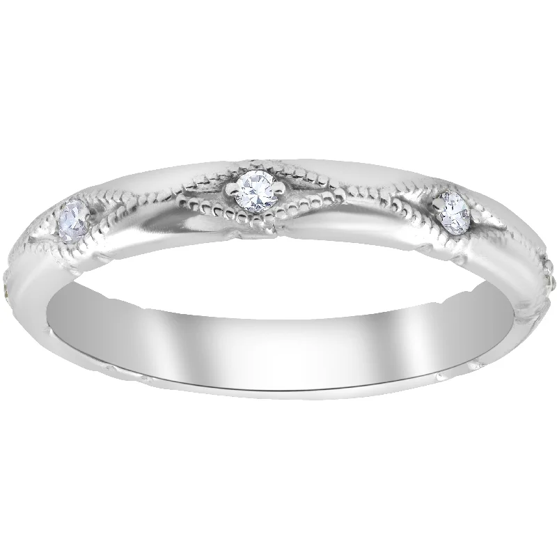 Diamond Wedding Ring Vintage Stackable Womens Engagement White Gold Band