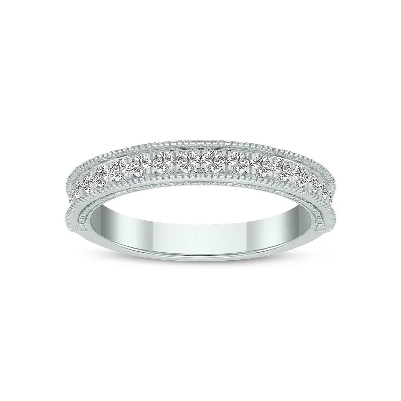 Marquee Jewels Almost 3/8 Carat TW Round Lab Grown Diamond Wedding Band in 14K White Gold