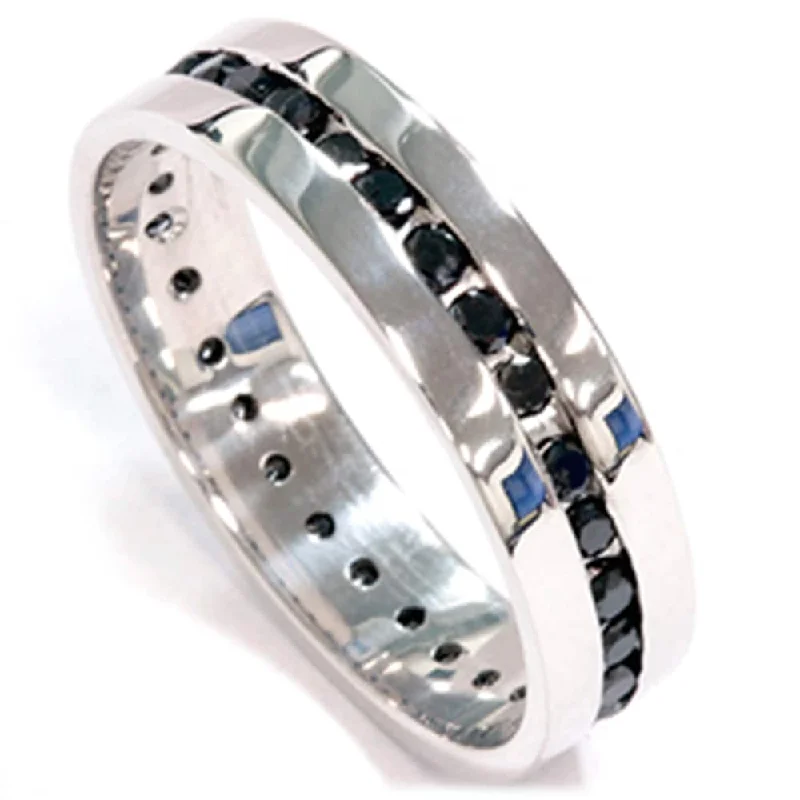 Mens 1 1/4ct Channel Set Black Diamond Eternity Ring Wedding Band White Gold