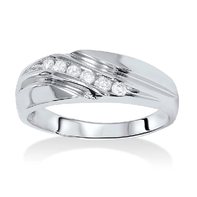 Men's 14k White Gold 1/ 4ct TDW Channel Diamond Wedding Band