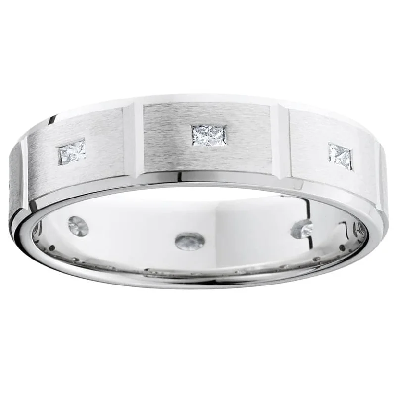 Mens Princess Cut Diamond White Gold Wedding Ring Band