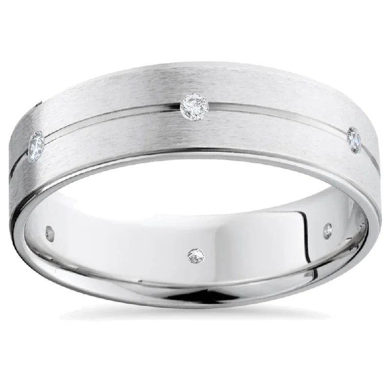 Mens White Gold Diamond Comfort Fit Wedding Band