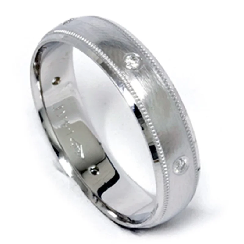 Mens White Gold Diamond Wedding Brushed Band Ring