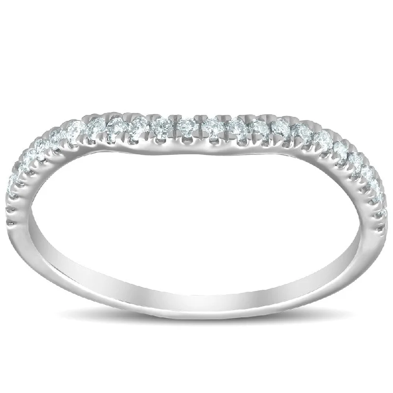 Pompeii3 10k White Gold 1/4 Ct TDW Diamond Contour Curved Engagement Wedding Guard Ring