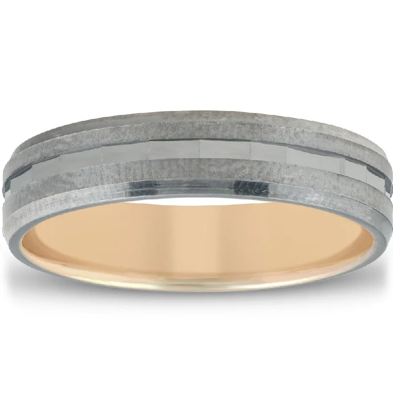 Pompeii3 10k Yellow & Black Gold Mens Wedding Band with Frushed Finish and Diamond Cutting