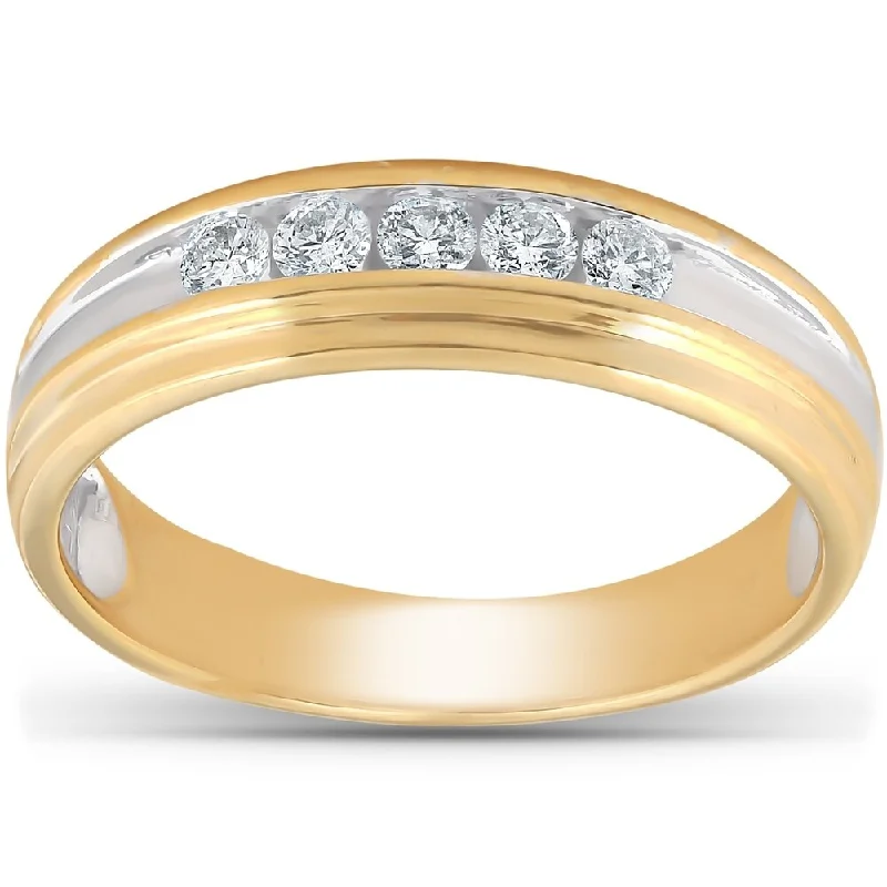 Pompeii3 10k Yellow Gold 1/4 Ct TDW Mens Diamond Channel Set Wedding Ring Anniversary Band