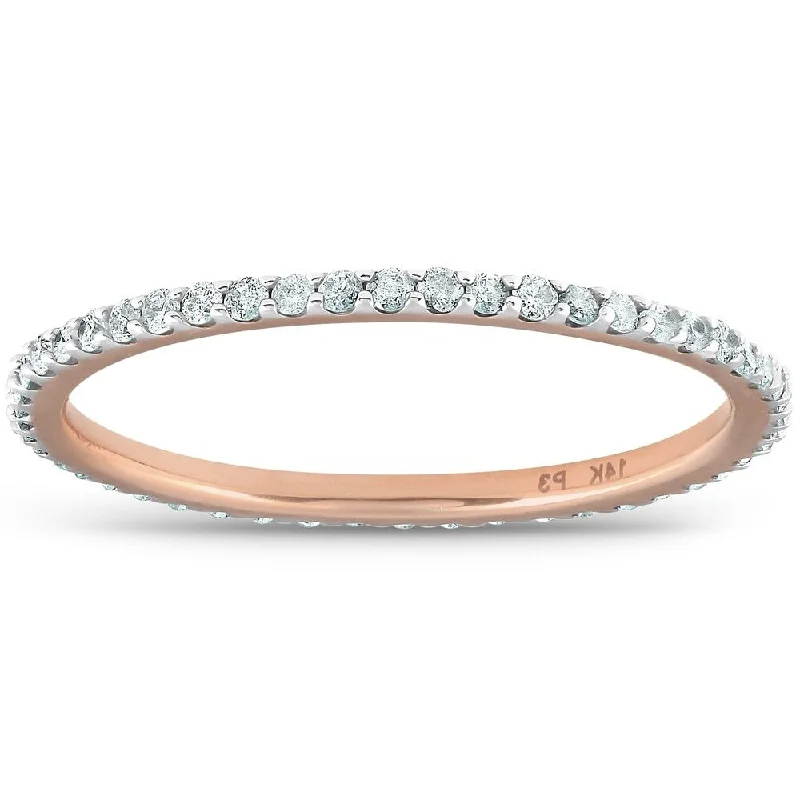 Pompeii3 14k Rose Gold 3/8 ct TDW Diamond Eternity Ring Womens Stackable Wedding Anniversary Band