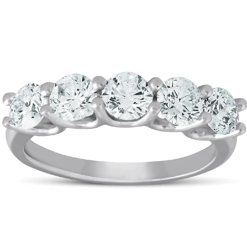 Pompeii3 14k White Gold 1 1/2 Ct TDW Diamond Five Stone Wedding Ring Lab Grown (G-H/VS1-VS2)