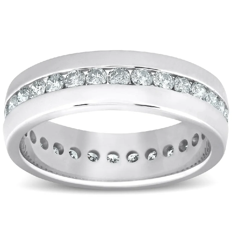 Pompeii3 14k White Gold 1 1/2 ct TDW Mens Diamond Eternity Channel Set Wedding Band High Polished Ring