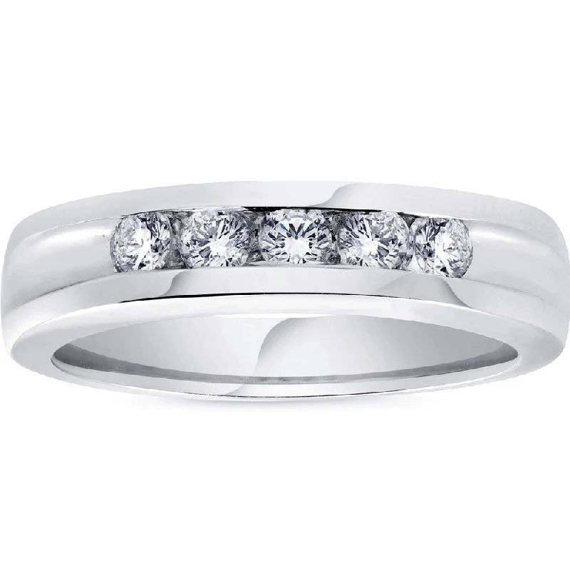 Pompeii3 14k White Gold 1/2 ct TDW Mens Diamond Wedding Ring High Polished Channel Set Band