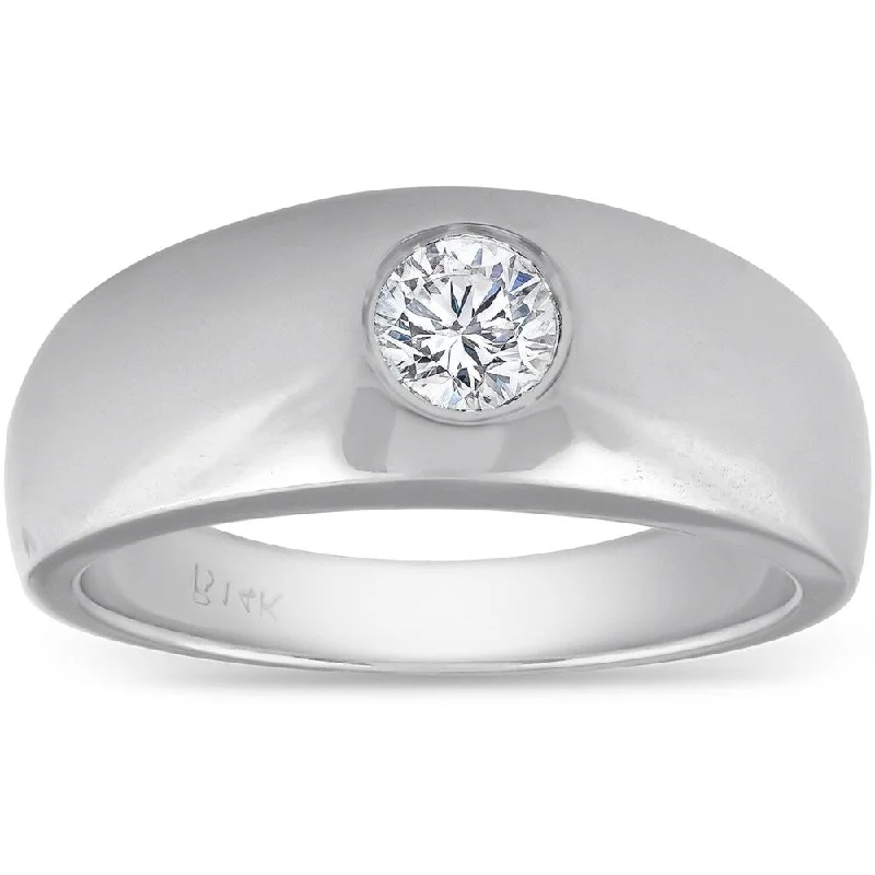 Pompeii3 14k White Gold 1/2 Ct TDW Round Solitaire Diamond Mens Heavy Weight Wedding Ring