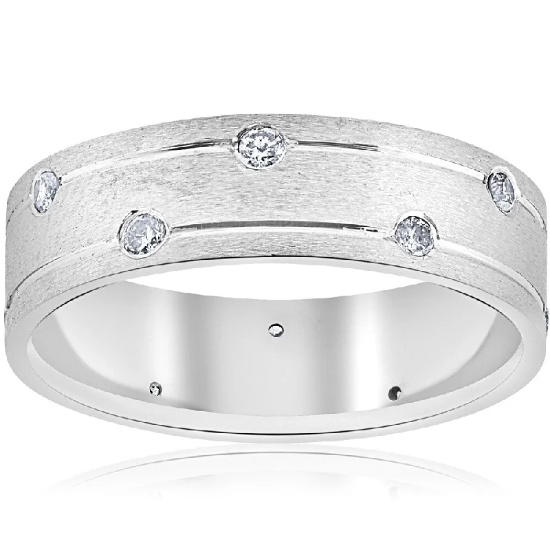 Pompeii3 14k White Gold 1/3 ct TDW Diamond Brushed Mens 6mm Comfort Fit Wedding Band