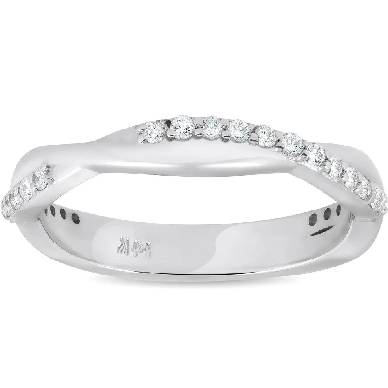 Pompeii3 14k White Gold 1/4 ct TDW Diamond Vine Intertwined Wedding Ring Womens Stackable Band