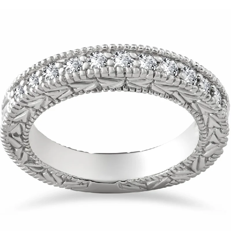 Pompeii3 14k White Gold 1/4ct TDW Diamond Vintage Hand Engraved Wedding Ring (I-J,I2-I3)