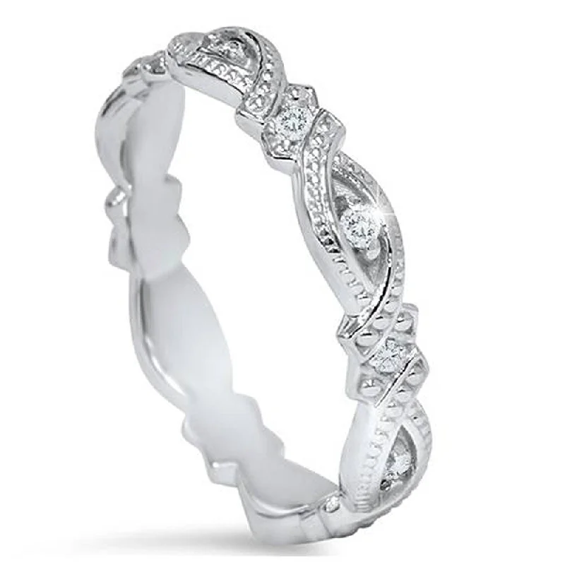 Pompeii3 14k White Gold 1/8 Ct TDW Diamond Eternity Vintage Ring Lab Grown (G-H/VS1-VS2)