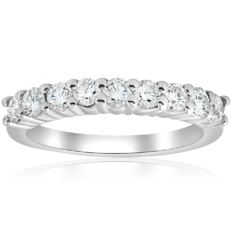 Pompeii3 14k White Gold 1 ct TDW Diamond Prong Half Eternity Ring Womens Wedding Band - White I-J - White I-J