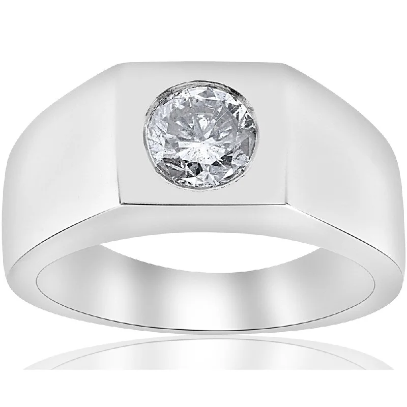 Pompeii3 14k White Gold 1 ct TDW Solitaire Diamond Clarity Enhanced Mens Wedding Ring