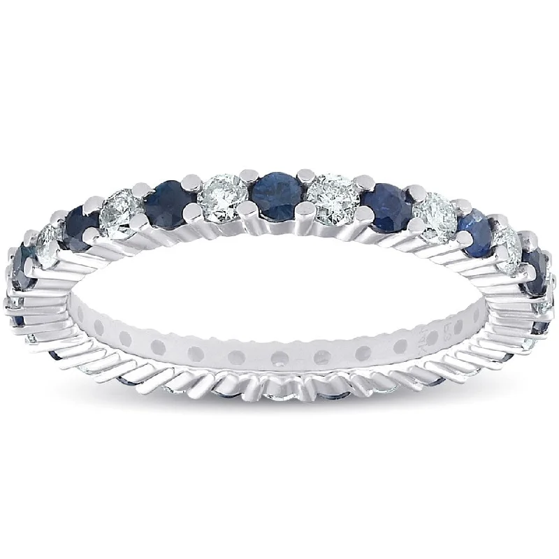 Pompeii3 14k White Gold 1 ct TW Blue Saspphire & Diamond Eternity Ring Womens Wedding Band