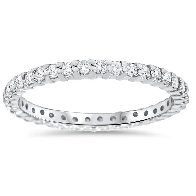 Pompeii3 14k White Gold 3/4 Ct TDW Diamond Anniversary Eternity Ring Prong Set Womens Wedding Band