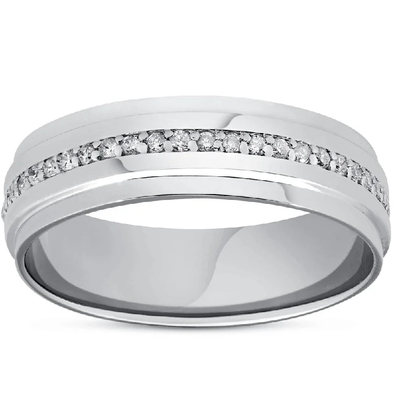 Pompeii3 14k White Gold 3/8 ct TDW Diamond Eternity Ring Mens 7MM High Polished Step Cut Wedding Band