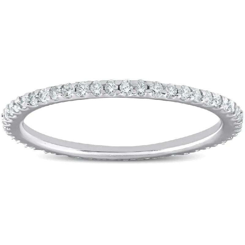 Pompeii3 14k White Gold 3/8 ct TDW Diamond Eternity Ring Womens Stackable Wedding Anniversary Band