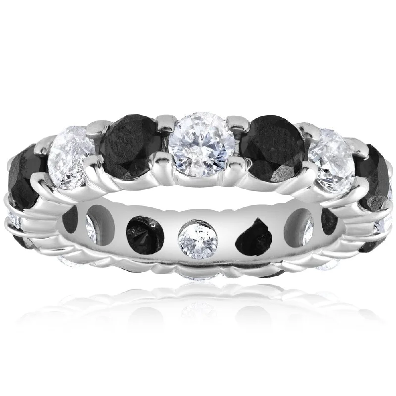 Pompeii3 14k White Gold 5 ct TDW Black & White Diamond Eternity Ring Womens Wedding Band