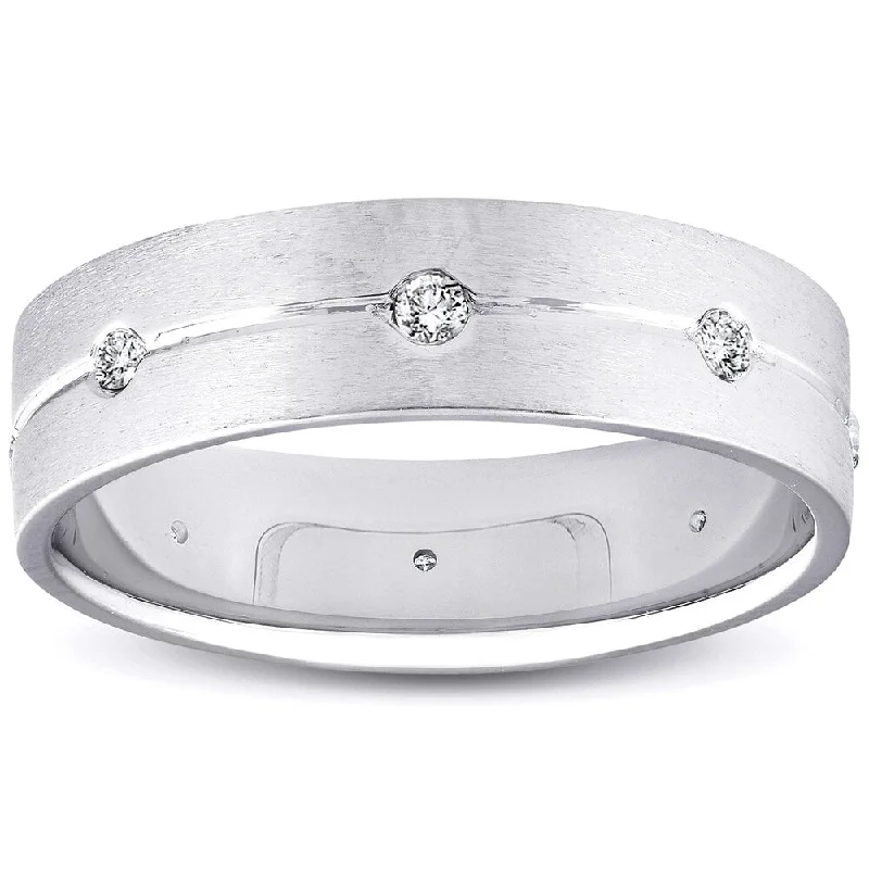 Pompeii3 14k White Gold Men's 6mm Brushed Diamond Accent Wedding Ring