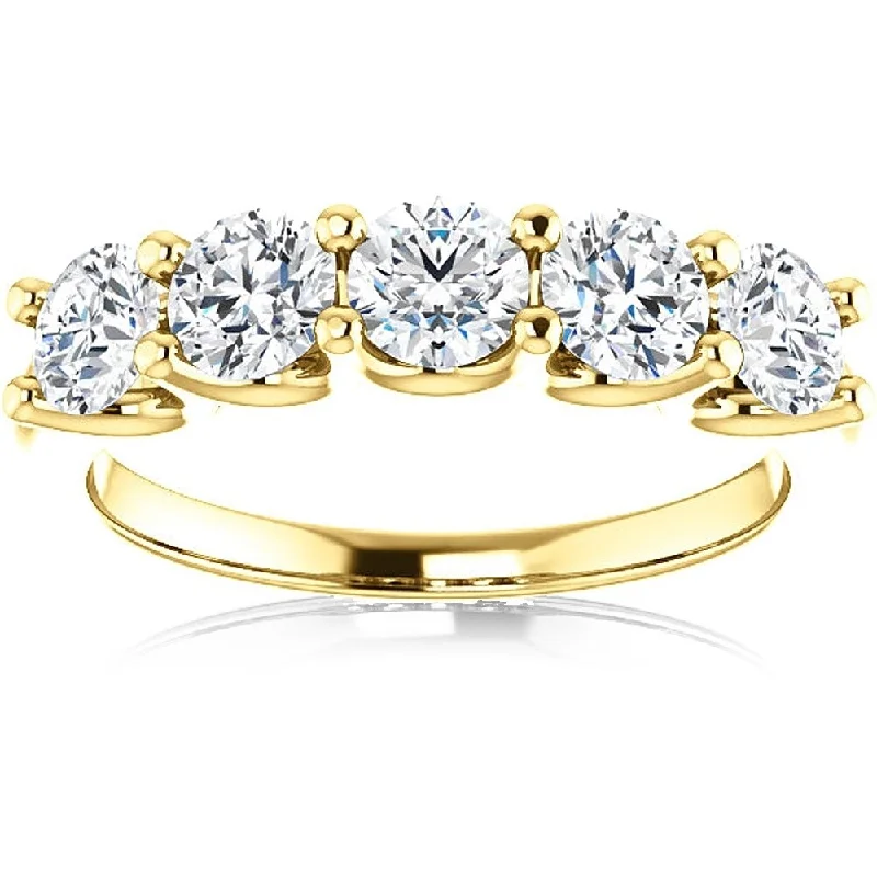 Pompeii3 14k Yellow Gold 1 1/2 Ct TDW Diamond Five Stone Wedding Ring Lab Grown (G-H/VS1-VS2)