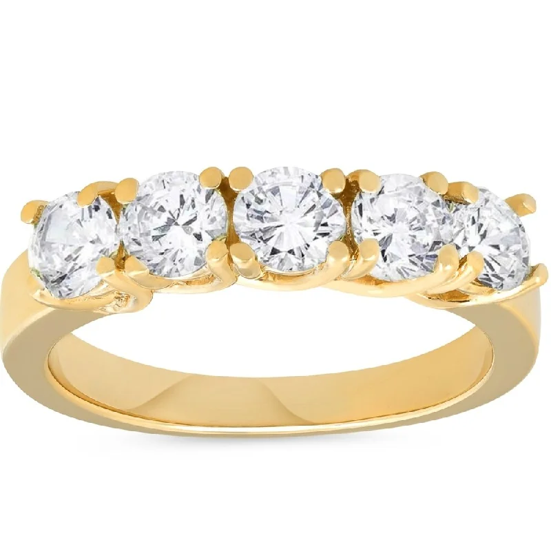 Pompeii3 14k Yellow Gold 1 1/2 ct TDW Five Stone Diamond Wedding Ring Womens Anniversary Band - White