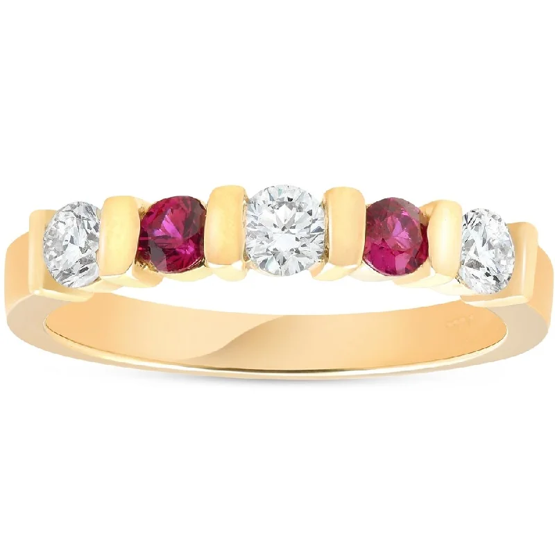 Pompeii3 14k Yellow Gold 1/2 ct TDW Diamond & Ruby Stackable Ring Womens Wedding Anniversary Five Stone Band - White