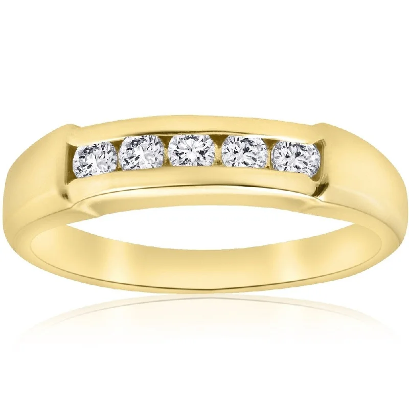 Pompeii3 14k Yellow Gold 1/2 ct TDW Five Stone Diamond Mens Wedding Ring - White